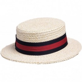 Sun Hats Men's Classic Straw Braid Boater Hat - Natural/ Black/ Red - CF18XYMH86X $35.83