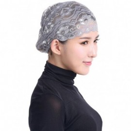 Skullies & Beanies Women Muslim Hijab Ruffle Cancer Chemo Elegant Lace Hat Beanie Scarf Turban Head Wrap Cap - Gray - C5186OG...