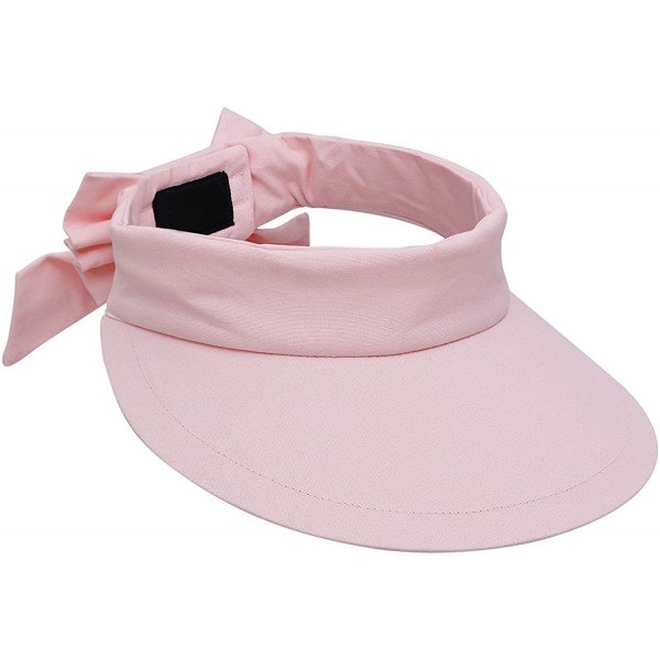 Visors Women's Packable Wide Brim SPF 50+ UV Protection Sun Visor Hat w/Bow - Pink - C118CAKNAY9 $16.76