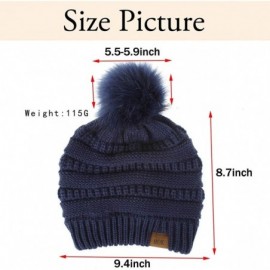 Skullies & Beanies Women Pompom Beanie 2 Pack- Knit Ski Cap Winter Chunky Baggy Hat with Faux Fur Bobble (Ivory + Red) - C618...
