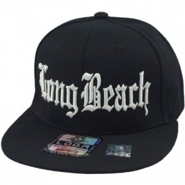 Baseball Caps Long Beach Flat Bill Snapback 3D Embroidery Baseball Hat - Black/Black Bill - CJ18SQRKNZD $16.93