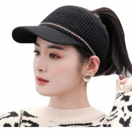Skullies & Beanies Women Fashion Winter Warm Ponytail Patchwork Cap Baseball Caps - Black - CV18AR8ILQM $50.37