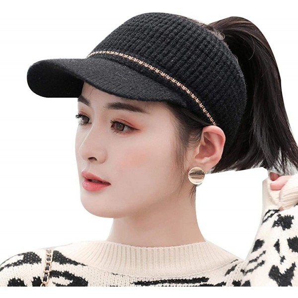 Skullies & Beanies Women Fashion Winter Warm Ponytail Patchwork Cap Baseball Caps - Black - CV18AR8ILQM $21.41