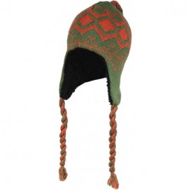 Skullies & Beanies Wool Winter Knit Peruvian Beanie Hat w/Sherpa Fleece Lining - Fair Isle Ski Cap - Olive Green - CW192QRREU...