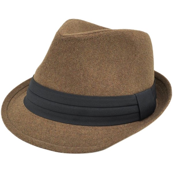 Fedoras Unisex Classic Solid Color Felt Fedora Hat with Black Band - Taupe - CP12CFYPMPX $9.46