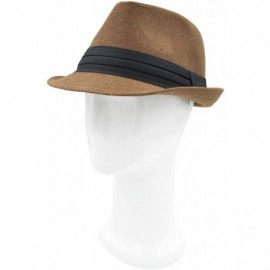 Fedoras Unisex Classic Solid Color Felt Fedora Hat with Black Band - Taupe - CP12CFYPMPX $9.46