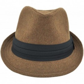 Fedoras Unisex Classic Solid Color Felt Fedora Hat with Black Band - Taupe - CP12CFYPMPX $9.46