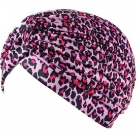 Skullies & Beanies Shiny Turban Hat Headwraps Twist Pleated Hair Wrap Stretch Turban - Pink Leopard - CN199IHNM9C $9.63