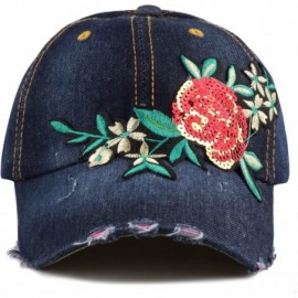 Baseball Caps 200 Bling Jewel Rhinestone Rose Patch Washed Denim Baseball Cap - 8. Flower Sequin-4 - C018RC5HU86 $15.43