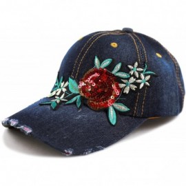 Baseball Caps 200 Bling Jewel Rhinestone Rose Patch Washed Denim Baseball Cap - 8. Flower Sequin-4 - C018RC5HU86 $15.43