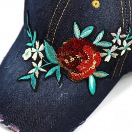 Baseball Caps 200 Bling Jewel Rhinestone Rose Patch Washed Denim Baseball Cap - 8. Flower Sequin-4 - C018RC5HU86 $15.43