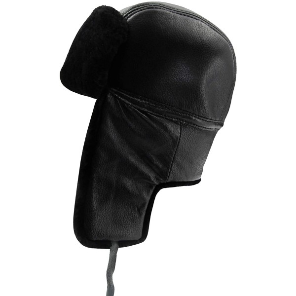 Bomber Hats 100% Shearling Sheepskin Leather Winter Bomber Russian Aviator Trooper Trapper Ushanka Hat for Men Women - Black ...