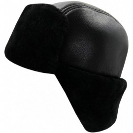 Bomber Hats 100% Shearling Sheepskin Leather Winter Bomber Russian Aviator Trooper Trapper Ushanka Hat for Men Women - Black ...