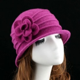 Skullies & Beanies Women 100% Wool Felt Round Top Cloche Hat Fedoras Trilby with Bow Flower - A4 Fuschia - C9185ADLSII $20.42