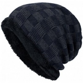Skullies & Beanies Men Fashion Winter Plaid Knit Beanie Hats Wool Knit Warm Hat Ski Caps - Navy - CN188NXA3D2 $19.85
