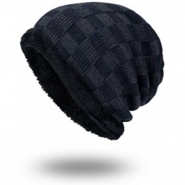 Skullies & Beanies Men Fashion Winter Plaid Knit Beanie Hats Wool Knit Warm Hat Ski Caps - Navy - CN188NXA3D2 $11.41