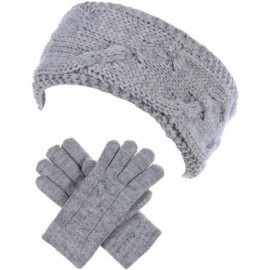 Headbands Womens Winter Cable Plush Warm Fleece Lined Knit Gloves & Headband 2 Pieces Set-Various Styles - C31884TZKO4 $22.75