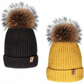 Skullies & Beanies Winter Beanie Hats Cute Pom Pom Hat Knit Hat Soft Warm Ski Caps for Women、Girl - Black Yellow(2pcs)) - CK1...