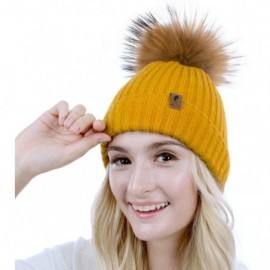 Skullies & Beanies Winter Beanie Hats Cute Pom Pom Hat Knit Hat Soft Warm Ski Caps for Women、Girl - Black Yellow(2pcs)) - CK1...