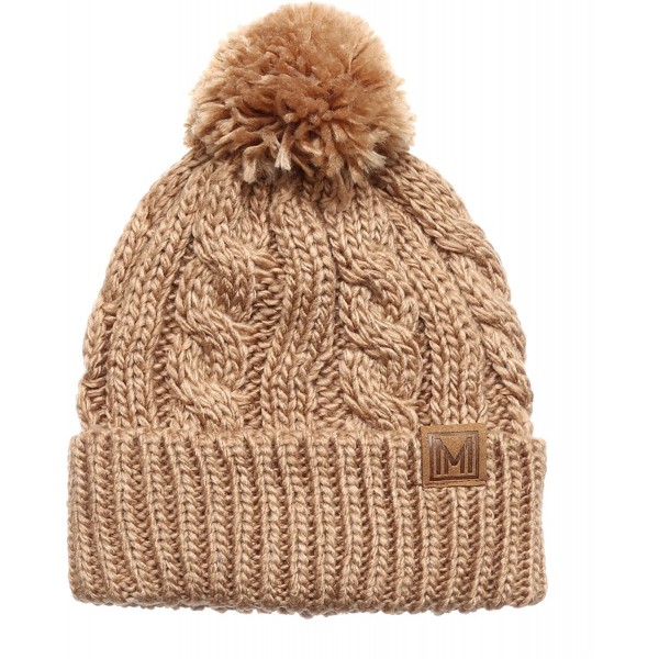 Skullies & Beanies Winter Oversized Cable Knitted Pom Pom Beanie Hat with Fleece Lining. - Khaki - CP186MM29DN $12.51