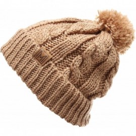 Skullies & Beanies Winter Oversized Cable Knitted Pom Pom Beanie Hat with Fleece Lining. - Khaki - CP186MM29DN $12.51