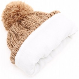 Skullies & Beanies Winter Oversized Cable Knitted Pom Pom Beanie Hat with Fleece Lining. - Khaki - CP186MM29DN $12.51