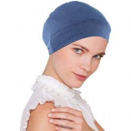 Skullies & Beanies Womens Soft Comfy Chemo Cap and Sleep Turban- Hat Liner for Cancer Hair Loss - 01- Dusty Blue - CK182ACRQM...