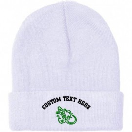 Skullies & Beanies Custom Beanie for Men & Women Green Lizard Reptile Embroidery Skull Cap Hat - White - CY18ZS3ZAEI $10.78