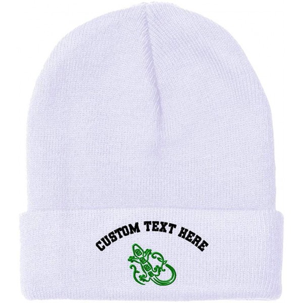 Skullies & Beanies Custom Beanie for Men & Women Green Lizard Reptile Embroidery Skull Cap Hat - White - CY18ZS3ZAEI $10.78