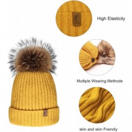 Skullies & Beanies Winter Beanie Hats Cute Pom Pom Hat Knit Hat Soft Warm Ski Caps for Women、Girl - Black Yellow(2pcs)) - CK1...