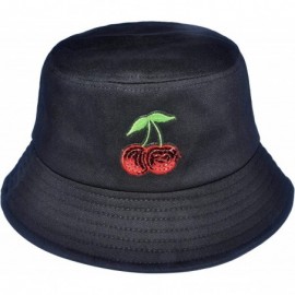 Bucket Hats Unisex Fashion Embroidered Bucket Hat Summer Fisherman Cap for Men Women - Cherry Black - C718SNHLW00 $29.88