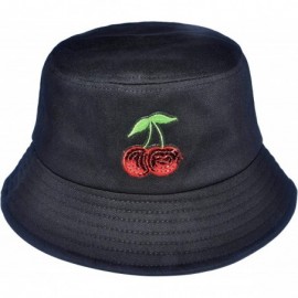 Bucket Hats Unisex Fashion Embroidered Bucket Hat Summer Fisherman Cap for Men Women - Cherry Black - C718SNHLW00 $10.96