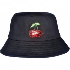 Bucket Hats Unisex Fashion Embroidered Bucket Hat Summer Fisherman Cap for Men Women - Cherry Black - C718SNHLW00 $10.96