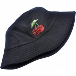 Bucket Hats Unisex Fashion Embroidered Bucket Hat Summer Fisherman Cap for Men Women - Cherry Black - C718SNHLW00 $10.96