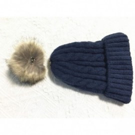 Skullies & Beanies 2PCS Parent-Child Hat Winter Warm Soft Knit Hat Beanie Ski Cap with Removable Pom Pom - Navy Blue - CR18SZ...