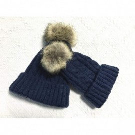 Skullies & Beanies 2PCS Parent-Child Hat Winter Warm Soft Knit Hat Beanie Ski Cap with Removable Pom Pom - Navy Blue - CR18SZ...