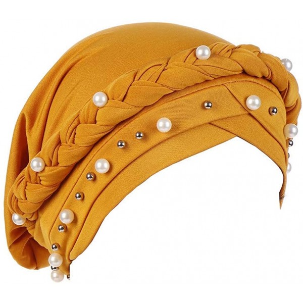 Skullies & Beanies Women Beading India Hat Muslim Ruffle Cancer Chemo Beanie Turban Wrap Cap Summer Best 2019 New - Yellow - ...