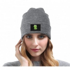 Skullies & Beanies Mens Womens Warm Solid Color Daily Knit Cap Funny-Green-Frog-Sipping-Tea Headwear - Gray-5 - C718NHWZO5T $...