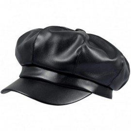 Newsboy Caps Women Newsboy Hat Cap for Ladies Visor Beret Hat - 3a116-pu Leather-black - C518Y62EWCS $24.81