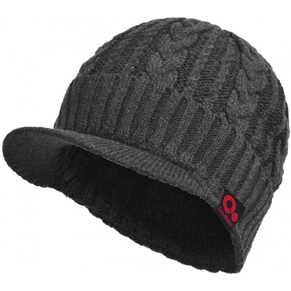 Skullies & Beanies Daily Knit Visor Brim Beanie Hat Fleece Lined Skull Ski Cap - Dark Gray-ck - C8186SE7URM $15.14