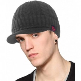 Skullies & Beanies Daily Knit Visor Brim Beanie Hat Fleece Lined Skull Ski Cap - Dark Gray-ck - C8186SE7URM $15.14