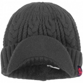 Skullies & Beanies Daily Knit Visor Brim Beanie Hat Fleece Lined Skull Ski Cap - Dark Gray-ck - C8186SE7URM $15.14