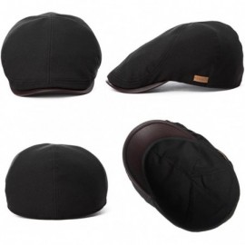 Newsboy Caps Mens Flat Duckbill Hat Newsboy Driving Cap PU Visor 6-Panel 57-59CM - 89047_black - CE17YLWZ6E0 $12.12