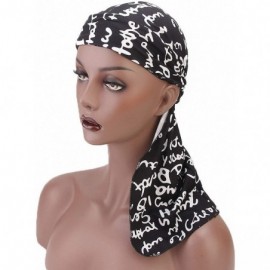 Skullies & Beanies Star Satin Silk Head Wrap Durag Long Tail Beanies Cap Stretchable Velvet Durag Straps Headwraps for Men Wo...