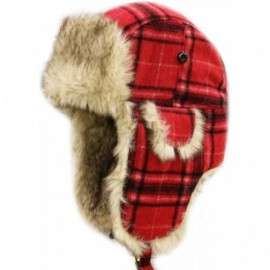 Bomber Hats W680 Unisex Wool Plaid Trapper Hat Multi Colors - Plaid Red - CU1290IDEGV $13.60