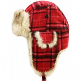 Bomber Hats W680 Unisex Wool Plaid Trapper Hat Multi Colors - Plaid Red - CU1290IDEGV $13.60