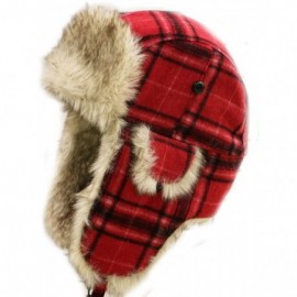 Bomber Hats W680 Unisex Wool Plaid Trapper Hat Multi Colors - Plaid Red - CU1290IDEGV $13.60