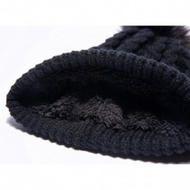 Skullies & Beanies Womens Winter Knit Slouchy Beanie Hat Warm Skull Ski Cap Faux Fur Pompom Hats for Women - Black - CO18ZUWS...