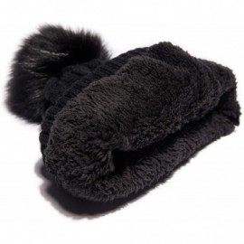 Skullies & Beanies Womens Winter Knit Slouchy Beanie Hat Warm Skull Ski Cap Faux Fur Pompom Hats for Women - Black - CO18ZUWS...