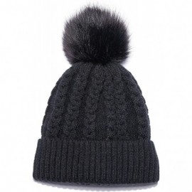 Skullies & Beanies Womens Winter Knit Slouchy Beanie Hat Warm Skull Ski Cap Faux Fur Pompom Hats for Women - Black - CO18ZUWS...